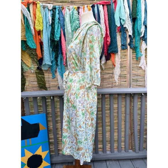 Vintage 70s 80s Floral Midi Dress Pastel Polyester Handmade Garden Party - Picture 5 of 11